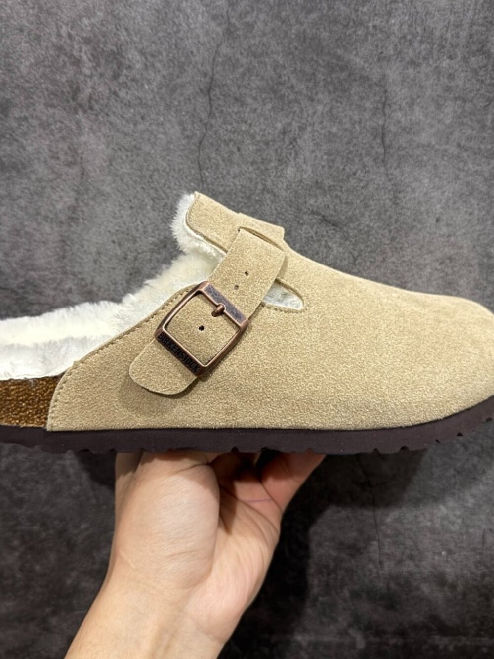 Birkenstock Boston Tan Suede And Fleece Lined Close Toe Slippers